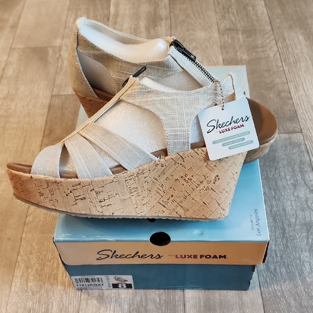 Skechers Women's Beige Wedge Sandals